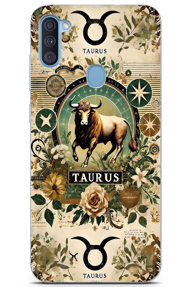 Samsung Galaxy A11 / M11 Compatible Transparent Phone Case with Taurus Pattern
