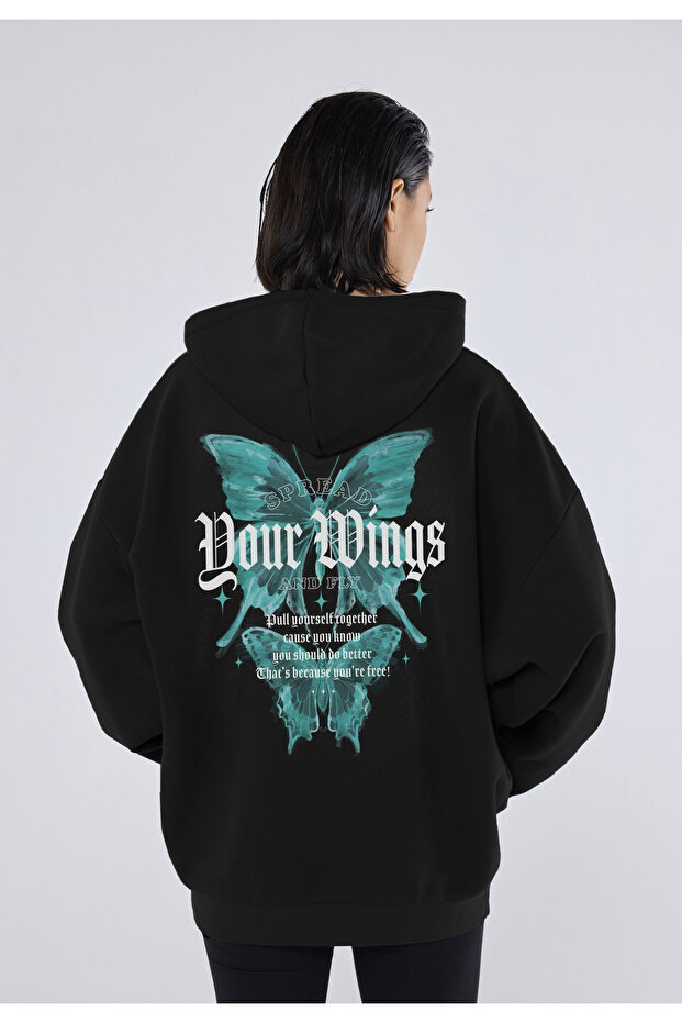 هوديي من نوع Wings Wings and Front مطبوع من الصوف السميك لفصل الشتاء
