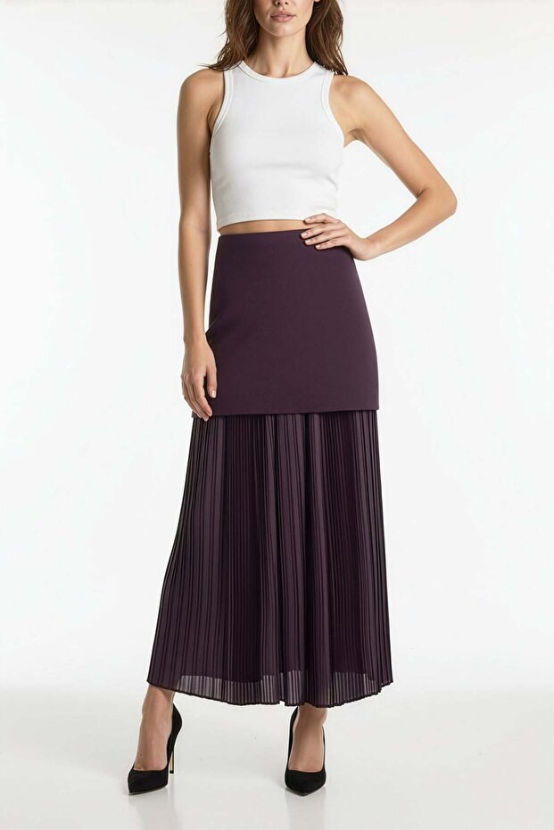 Şifon Astarlı Triko Etek - 3