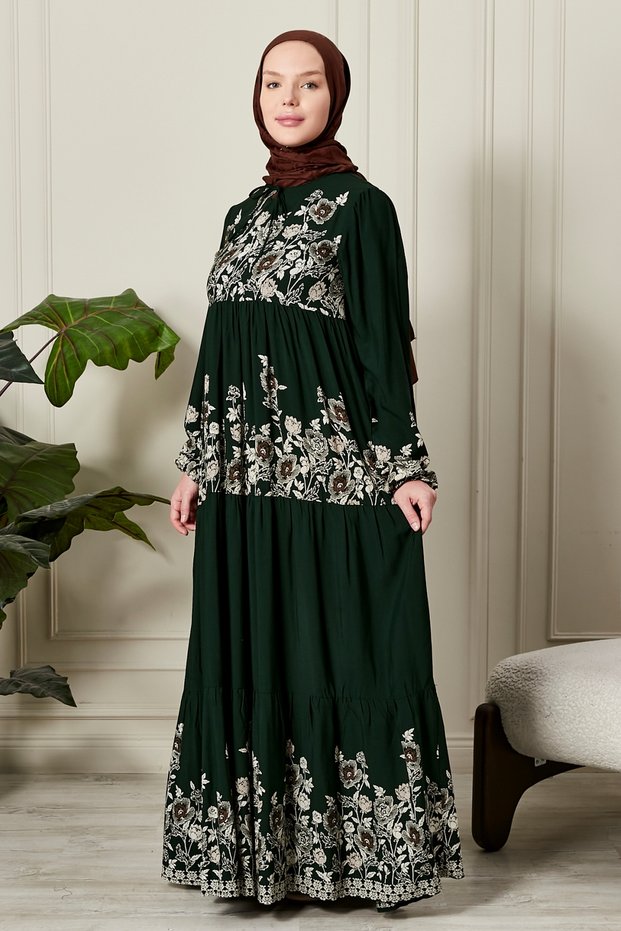 Skirt Layered Flower Patterned Gypsy Viscose Dress Hijab Dress Mother's Dress Prayer Dress