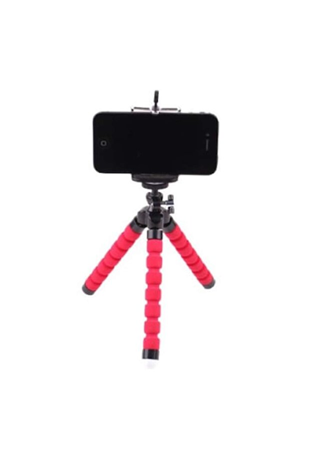 Mini flexible tripod, rubber, red - 1