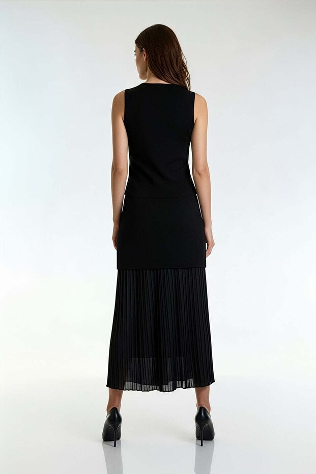 Şifon Astarlı Triko Etek - 2