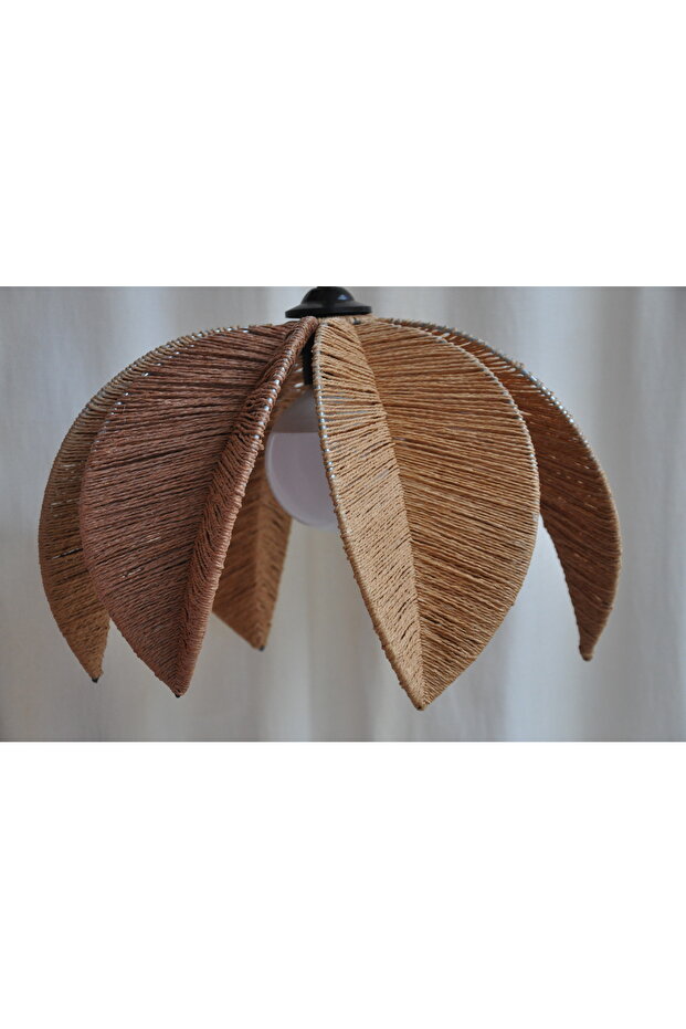 El Yapımı Çiçek Model Jüt Hasır Rattan Avize - Bohem Rustik Iskandinav Tarz - Duy Dahil - 2