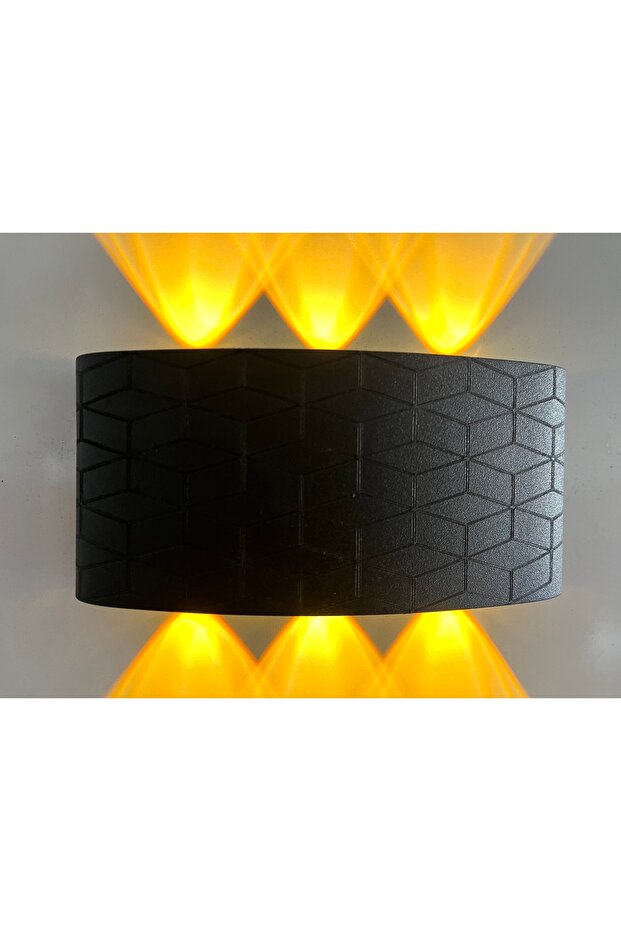 Geometrik Deren Siyah Kasa Günışığı Anahtarlı Ledli Elektrikli Aplik - Tek Adet - PİLLİ DEĞİLDİR - 4
