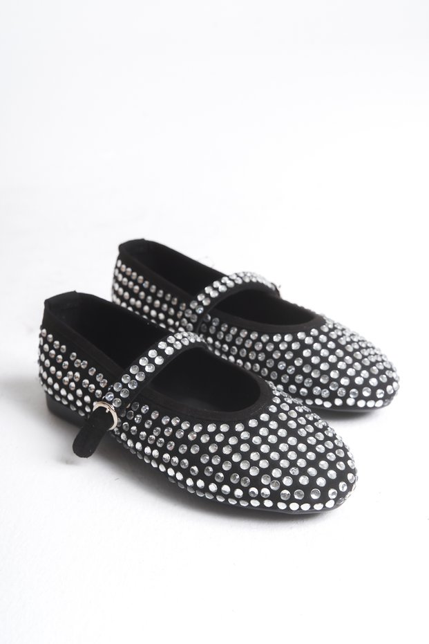 Women's Hard Hat Stone Ballerina Shoes Black