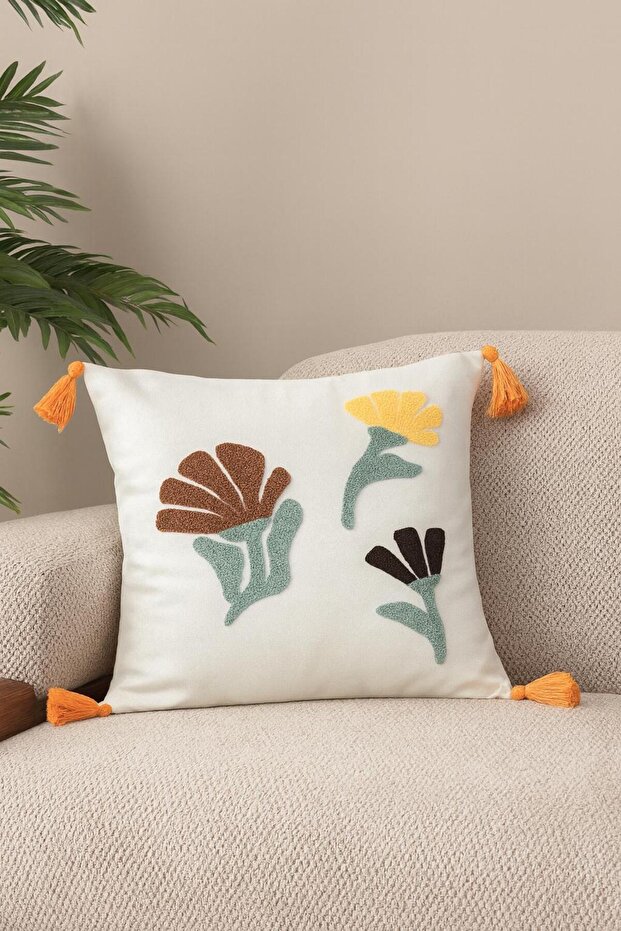 Comfort Series Punch Embroidered Linen Throw Pillow Cover 43X43 cm