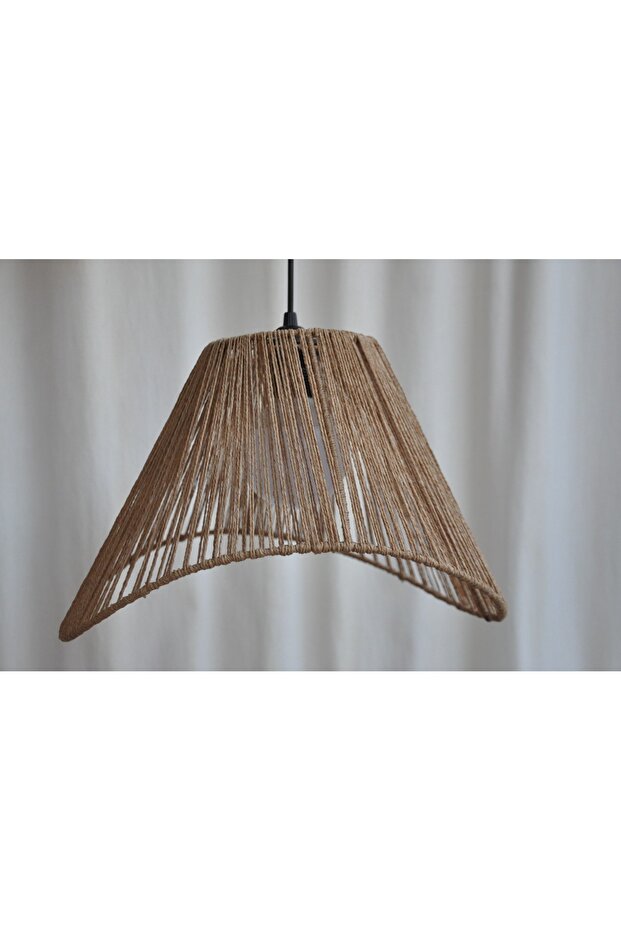 El Yapımı Jüt Makrome Avize - Rustik Bohem Tarz Dekoratif Sarkıt - Duy Dahil - 6