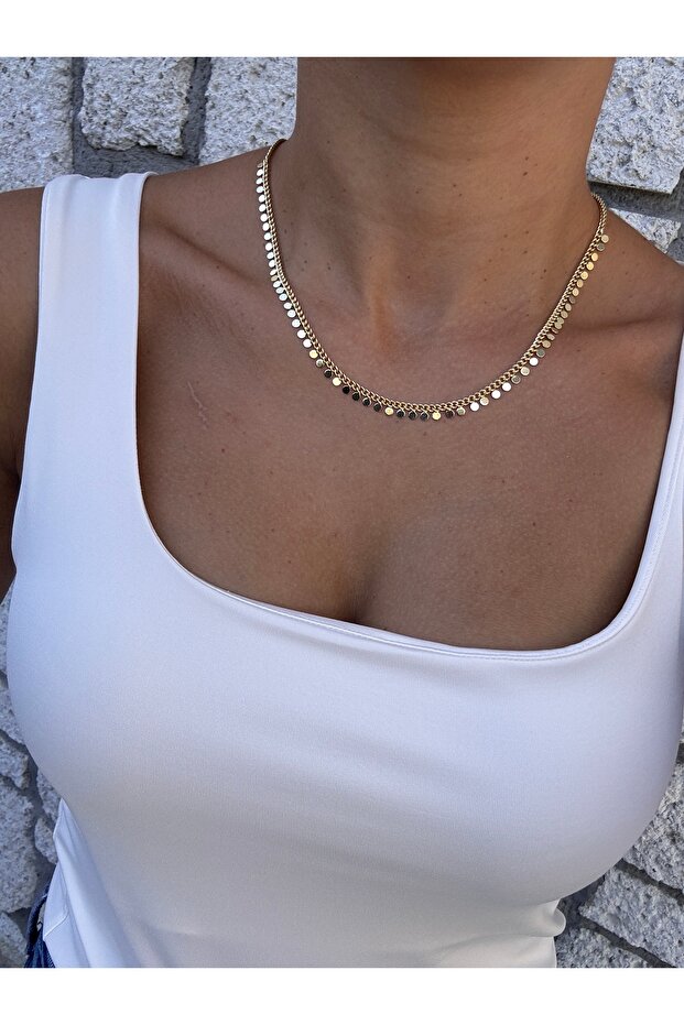 14K Altın Kaplama Paslanmaz Çelik Pullu Kolye | Sallantılı Pullu Kolye - 4