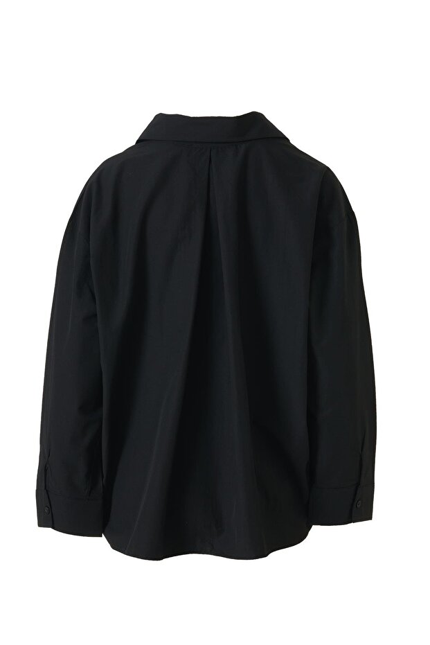Oversize Poplin Gömlek Siyah - 2