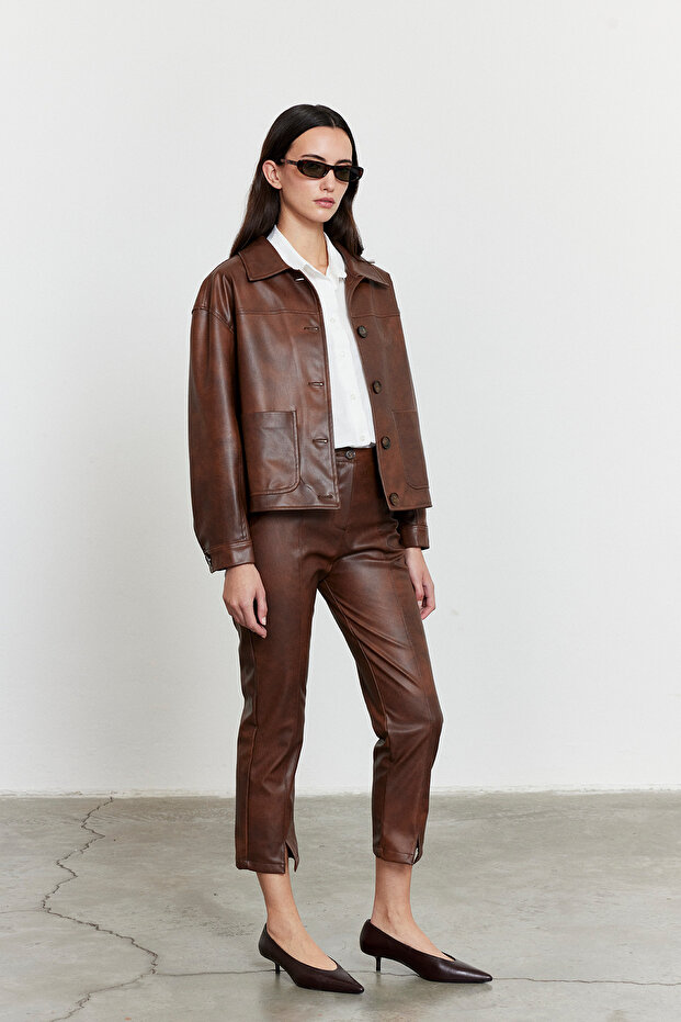 Suni Deri Bomber Ceket - 3