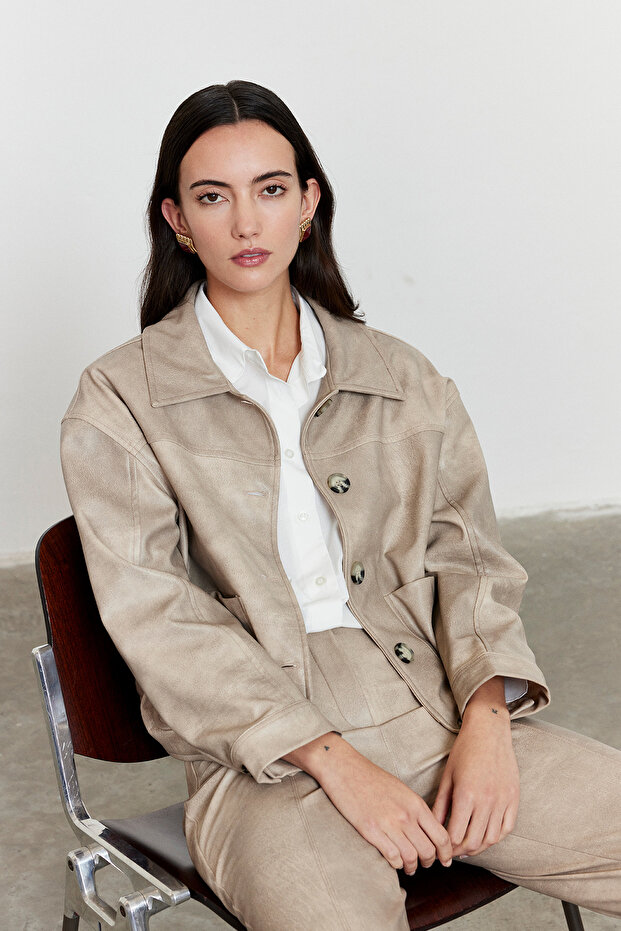 Suni Deri Bomber Ceket - 1