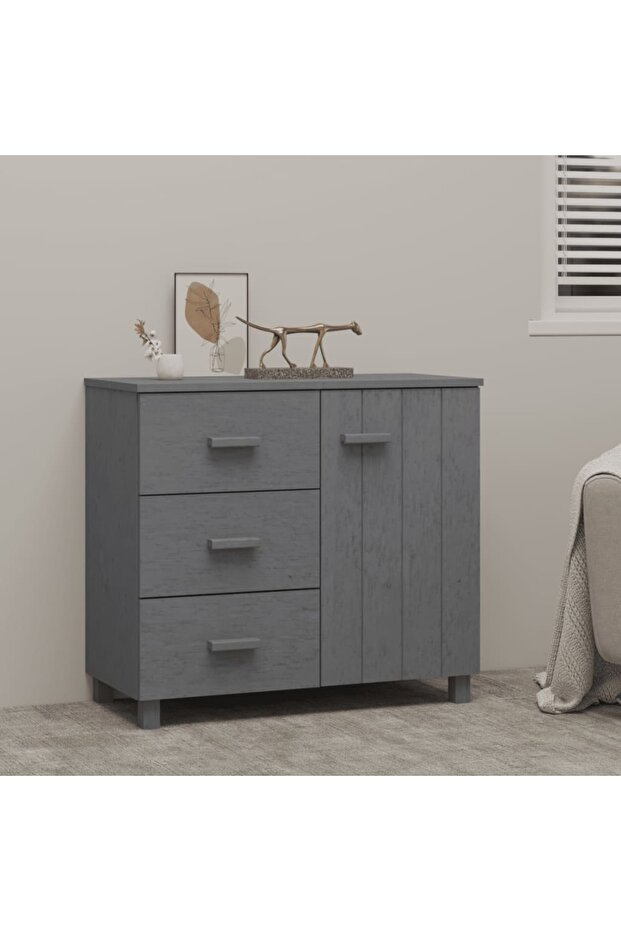 Sideboard HAMAR Dark Grey 90x40x80 cm Solid Pinewood