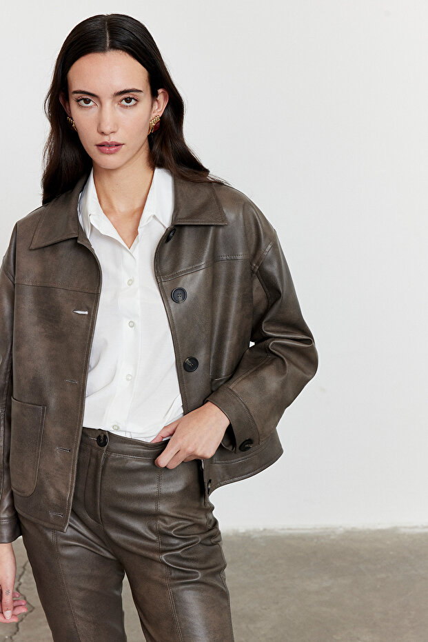 Suni Deri Bomber Ceket - 2