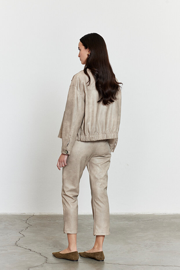 Suni Deri Bomber Ceket - 4