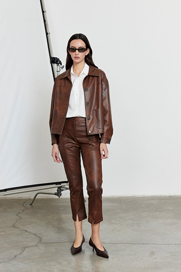 Suni Deri Bomber Ceket - 1