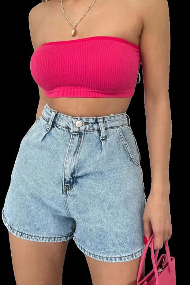 Denim Şort Cepli - 1