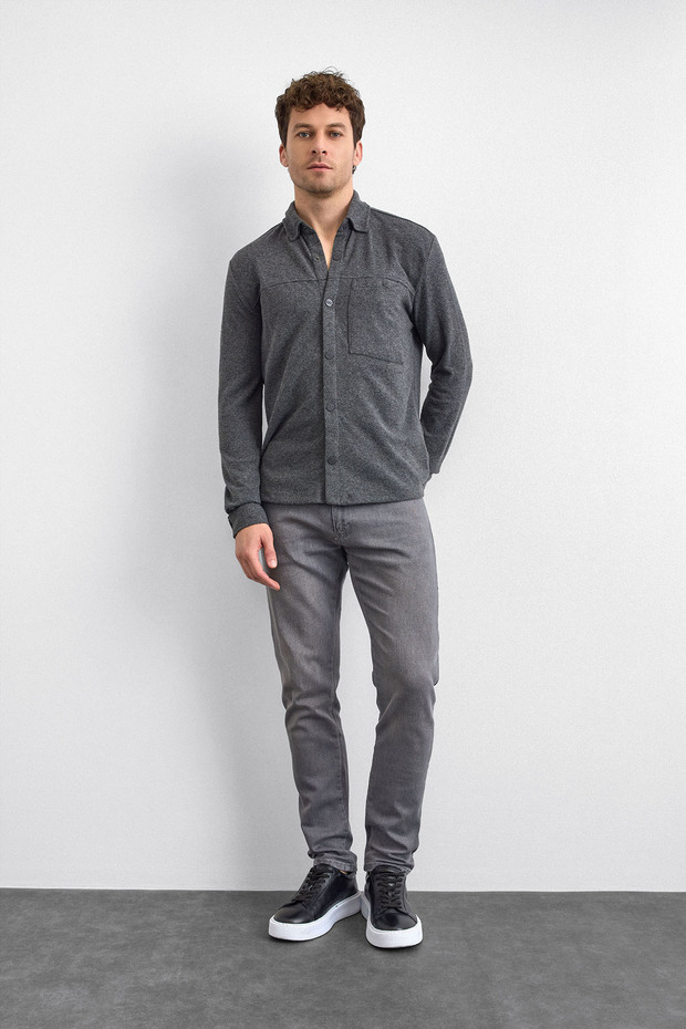 Antrasit Regular Fit Örme Gömlek - 2