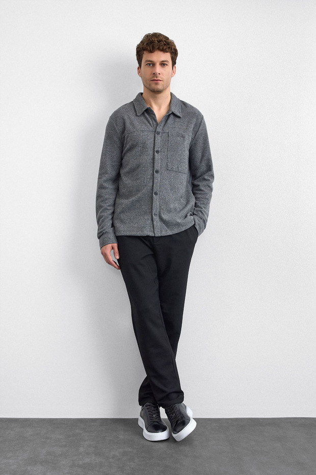 Gri Regular Fit Örme Gömlek - 6