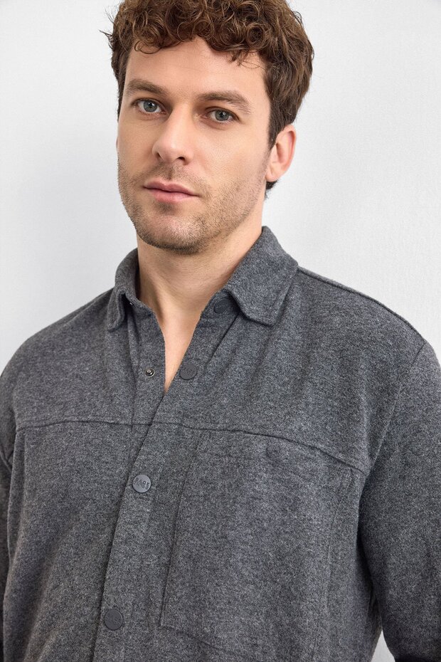 Antrasit Regular Fit Örme Gömlek - 3