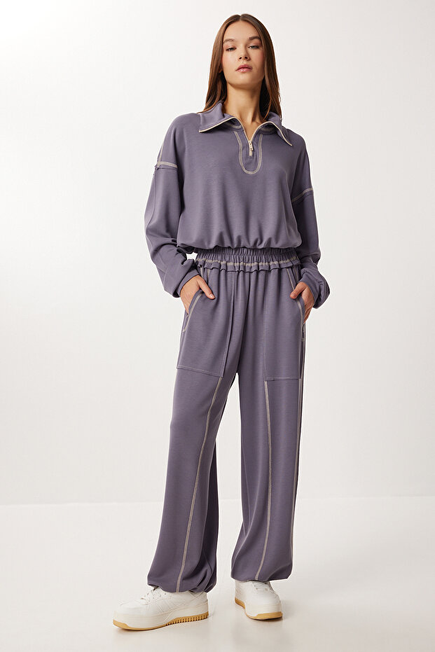 Contrast Stripe Knitted Top and Bottom Set Ldm0008 Smoked