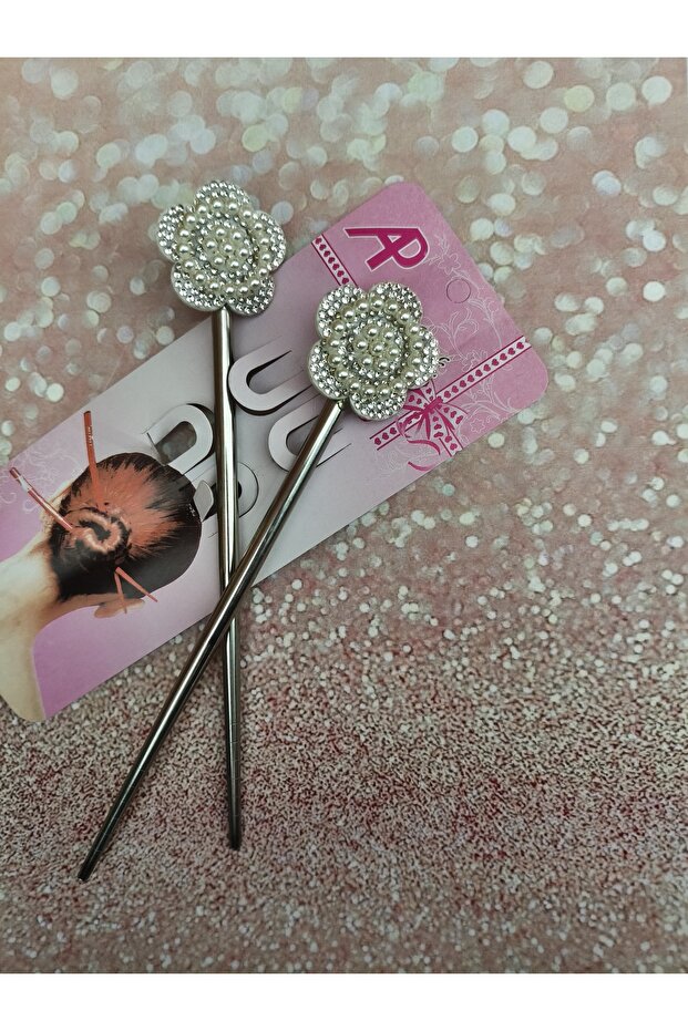 2-Piece Pearl Detailed Silver Color Pen Buckle Japanese Buckle