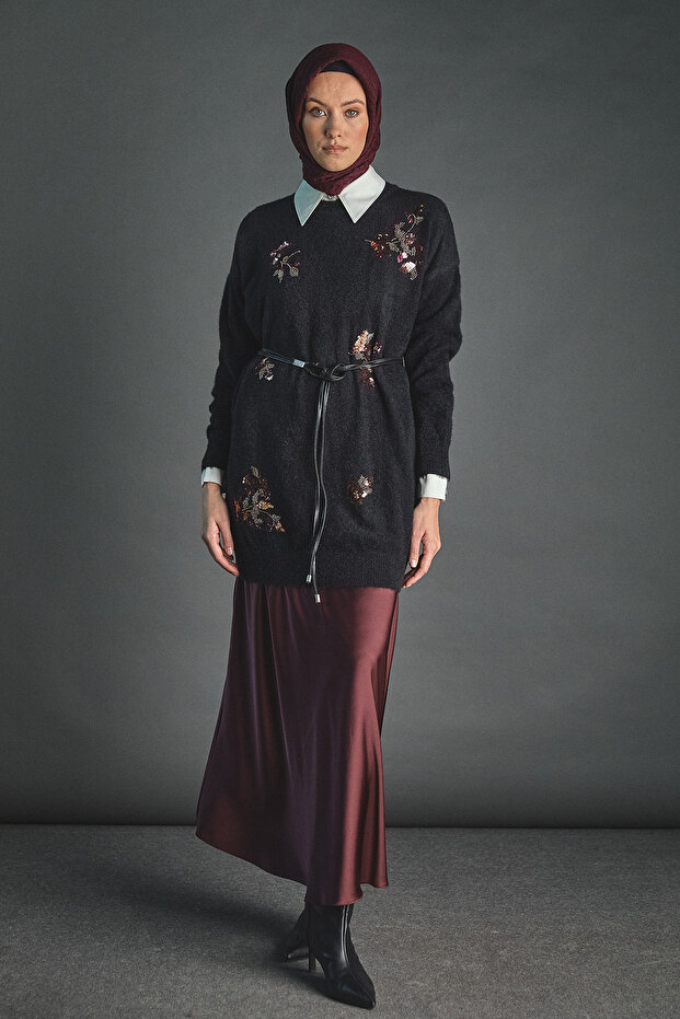 Boncuk Çiçekli Triko Tunik - 7