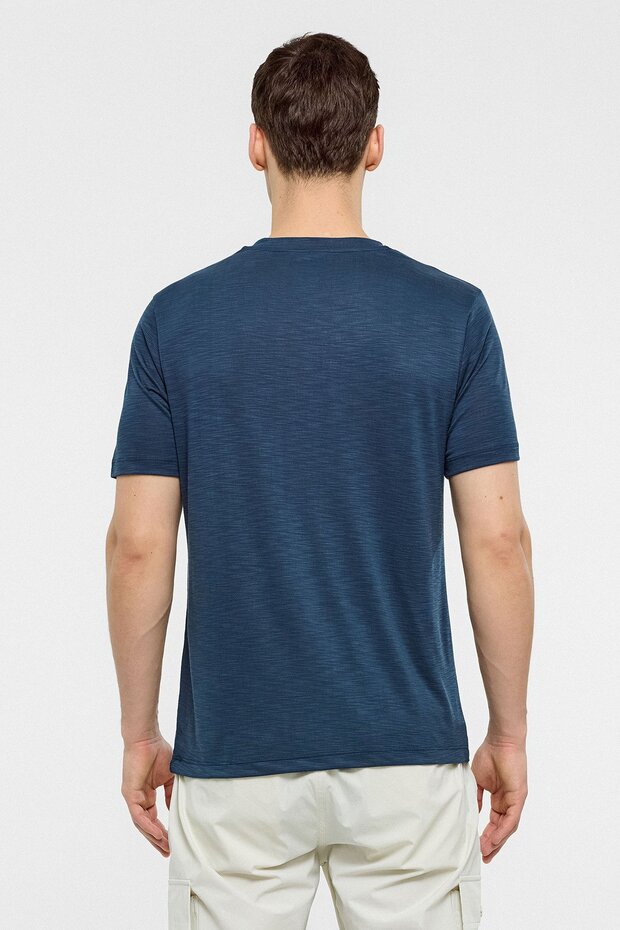 Lacivert Basic Flamlı Tişört - 8