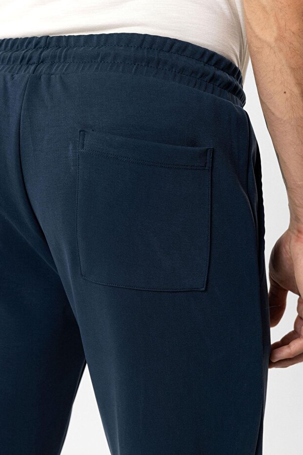 Lacivert Regular Fit Beli Bağcıklı Örme Jogger Pantolon - 5