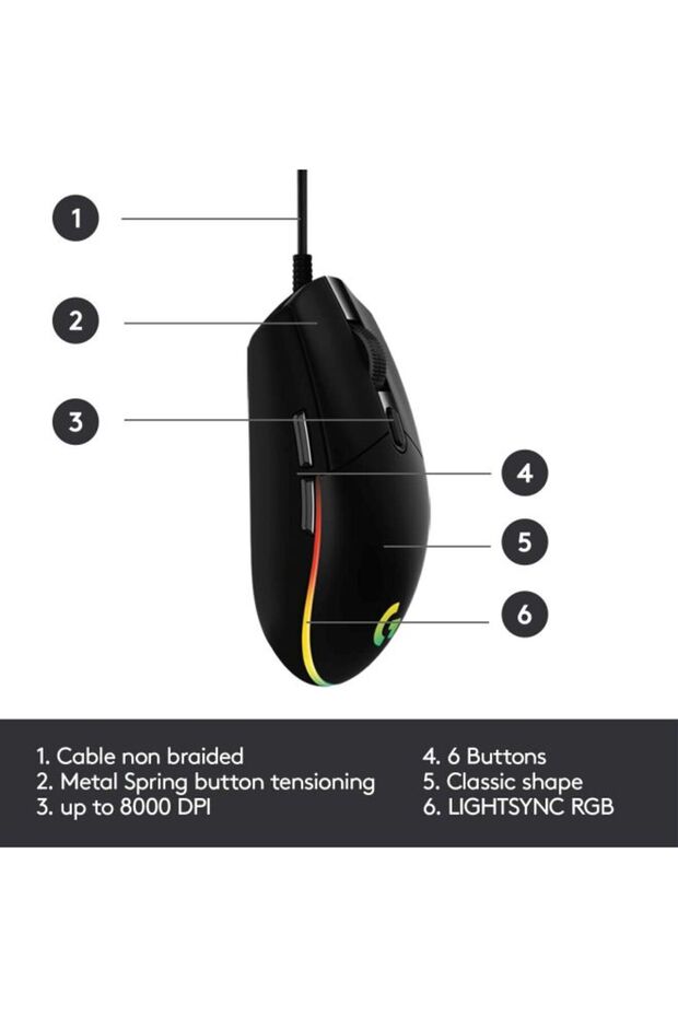 G102 Light Sync Gaming Mouse with Customizable RGB Lighting, 6 Programmable Buttons Light Weight - 4