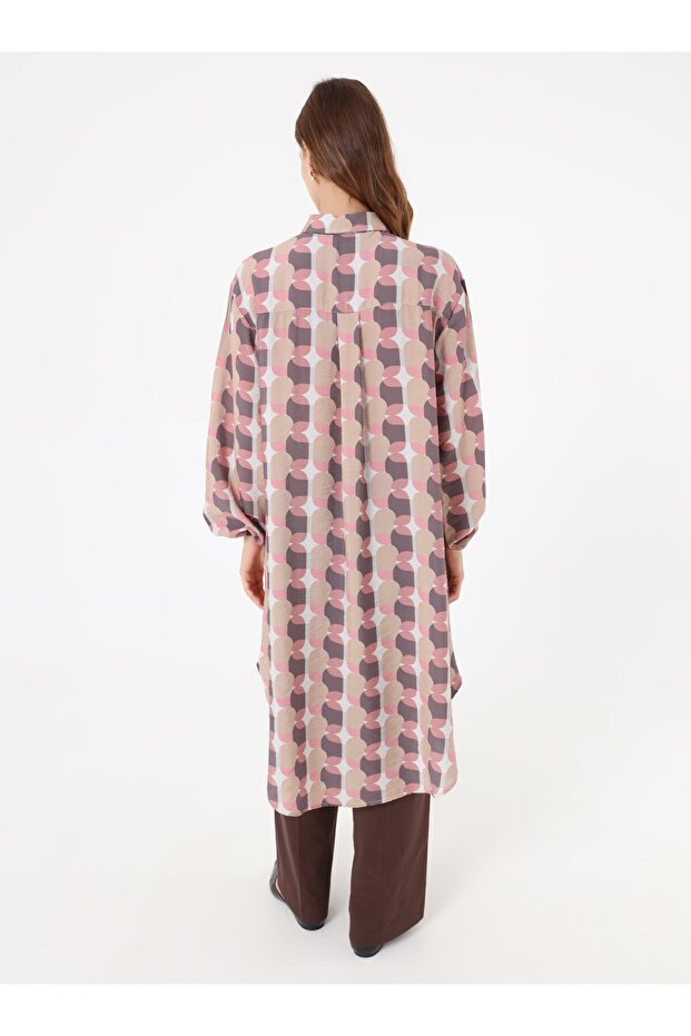 Abstract Patterned Balloon Sleeve Long Tunic - Patterned - - 5