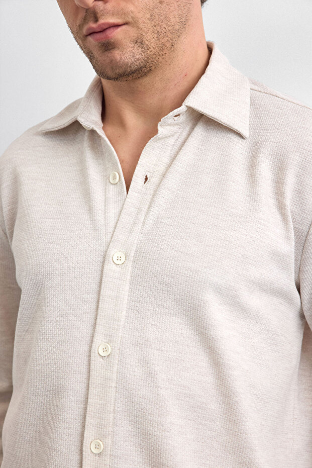 Bej Regular Fit Örme Gömlek - 3