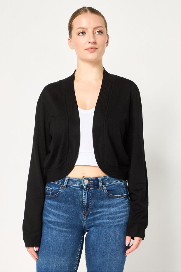 Women Split Neck Textured Cardigan, Black