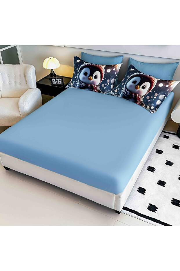 5D bedding set, 6 pieces, with elastic, Digital print, with elastic, 180x200cm, Baby penguin - 4