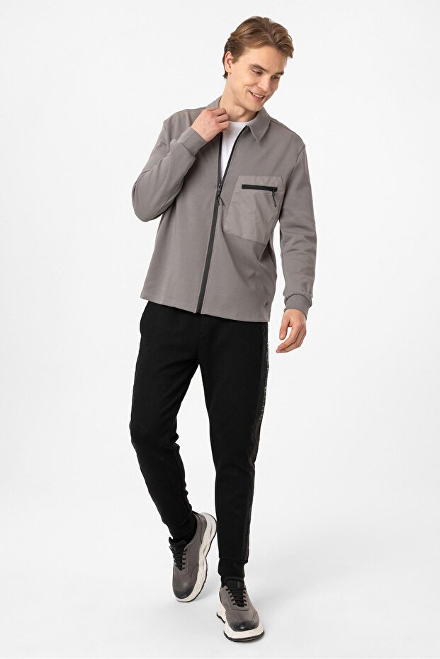 Regular Fit Fermuarlı Örme Gömlek - 5