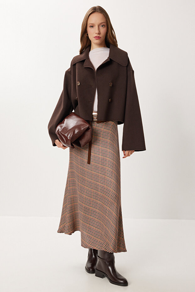 Double-Breasted Short Cashmere Coat Lrg0053 Brown