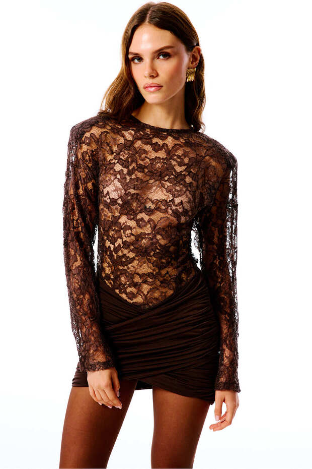 GIGI Dantel Drapeli Mini Elbise - 3