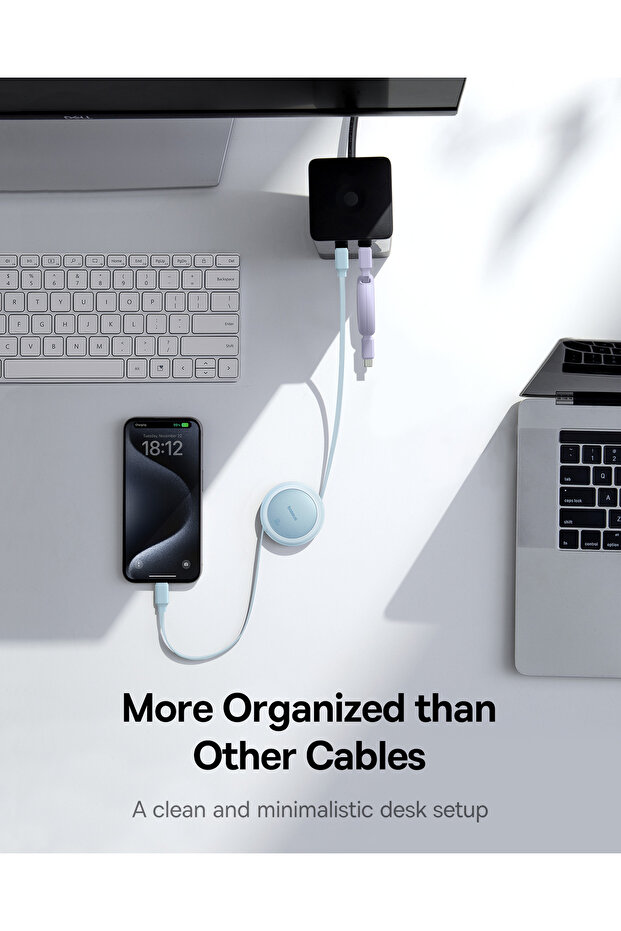 Free2Pull Mini Makaralı USB-C 60W Hızlı Şarj ve Data Kablosu, Mavi - 5