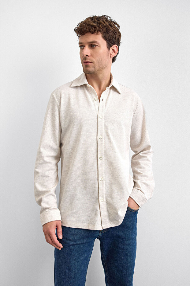 Bej Regular Fit Örme Gömlek - 4