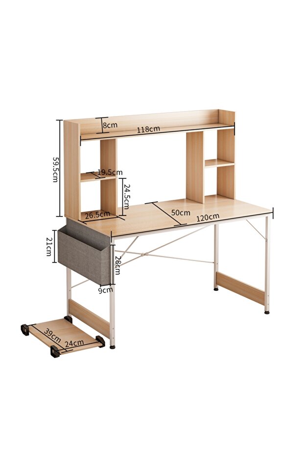 Study Desk with Bookshelf, Large Office Desk, Computer Table with Storage Bag & CPU Stand - 2