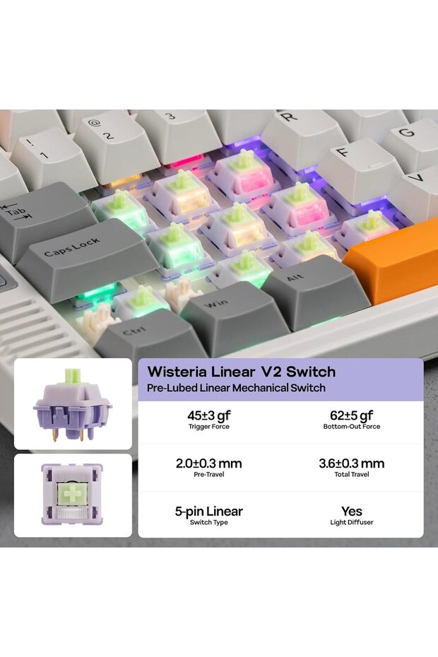 RT85 Wireless Mechanical Keyboard with Joystick & DIY Screen, 8000mAh, 75% (Retro White) - 7