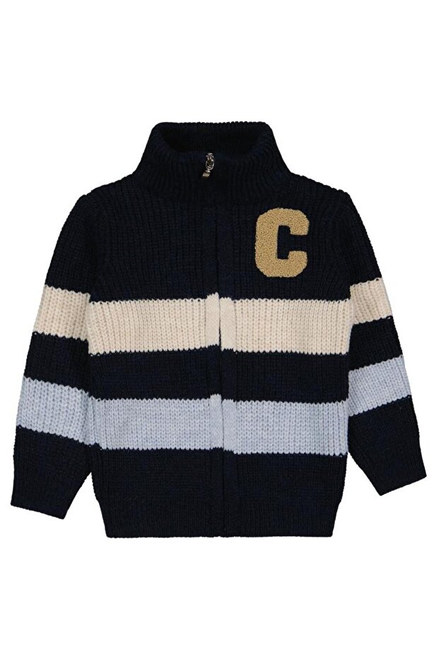 C Embroidered Striped Cardigan for Ages 2-5 - Navy Blue 2-3 Years