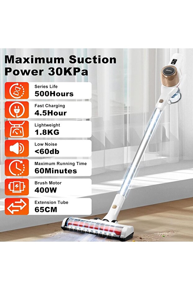Cordless Vacuum Cleaner, 30Kpa Suction, Up to 60 Mins Runtime, LED Touch Screen - 2