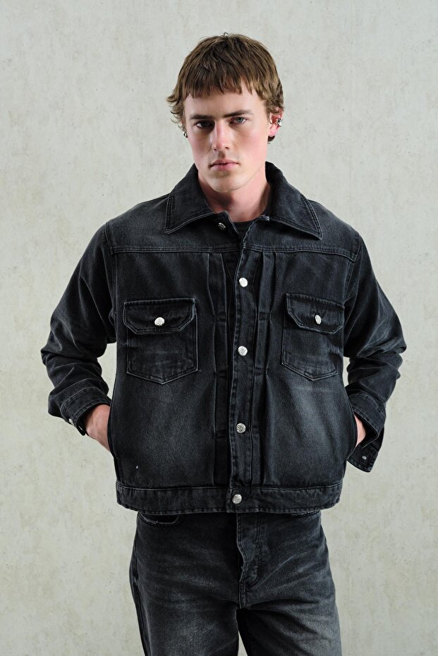 جاكيت دينيم بتأثير الليزر قابل للغسل - 3