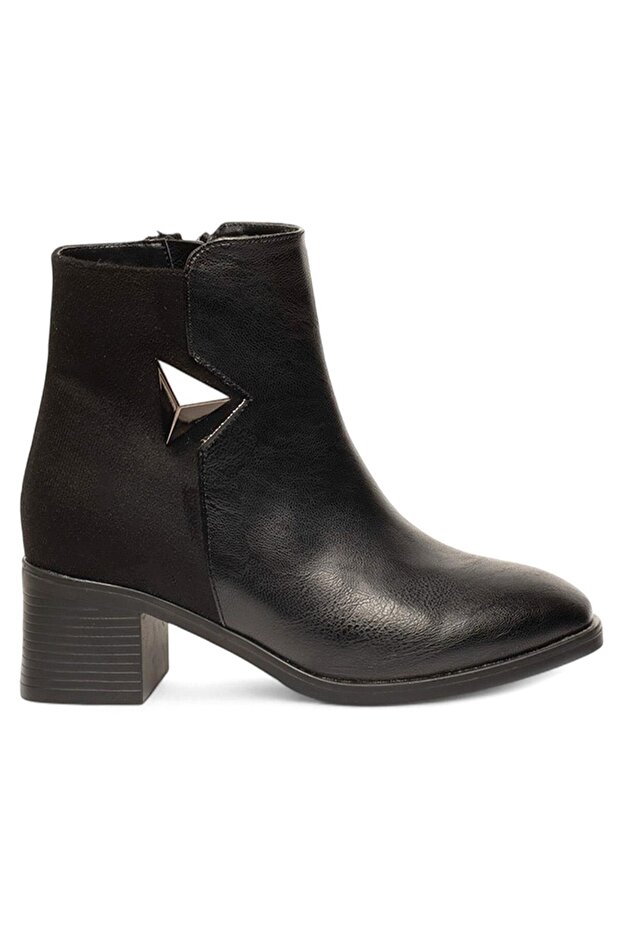 Black Zippered Heeled Leather Suede Daily Women's Boots