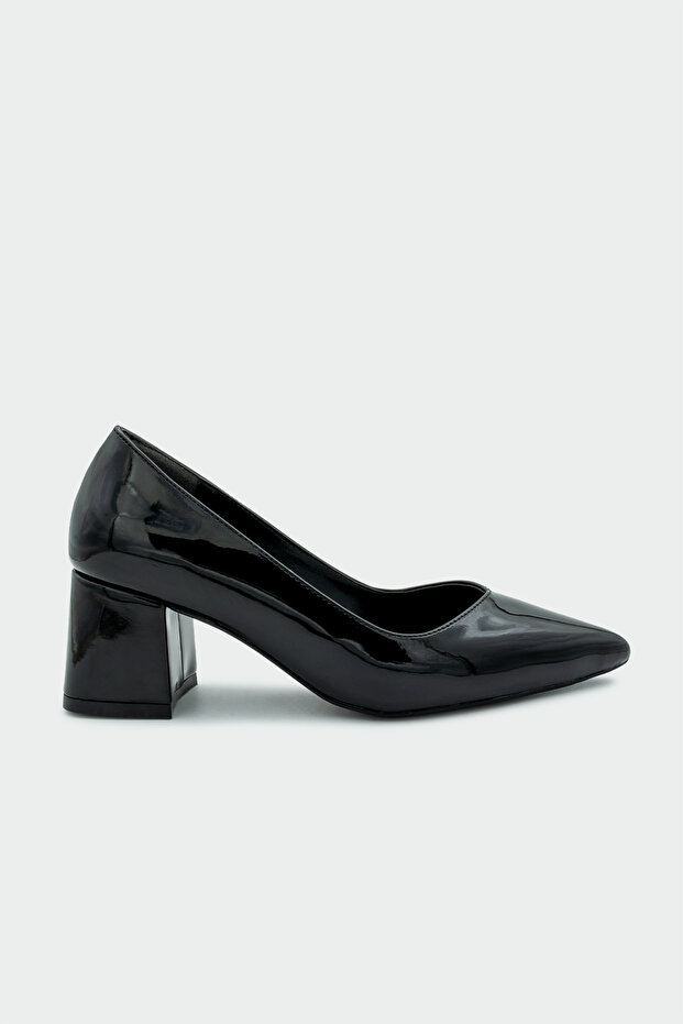 Fiona Black Patent Leather Women's Thick Heeled Shoes