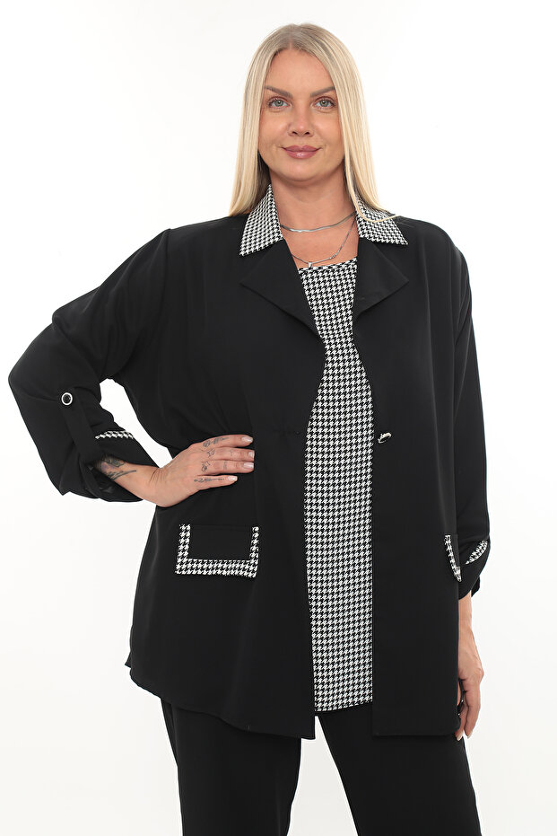 Plus Size (50-56) Jacket Collar Single Button Long Sleeve Two-Piece Suit Women's Blouse