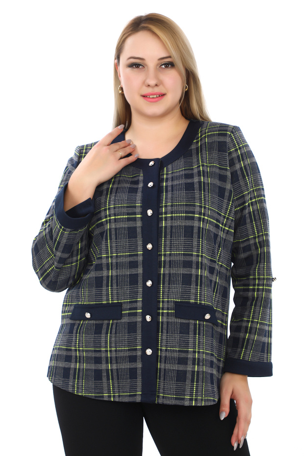 Plus Size (50-56) Crew Neck Chanel Model Gold Button Long Sleeve Knitwear Women's Blouse