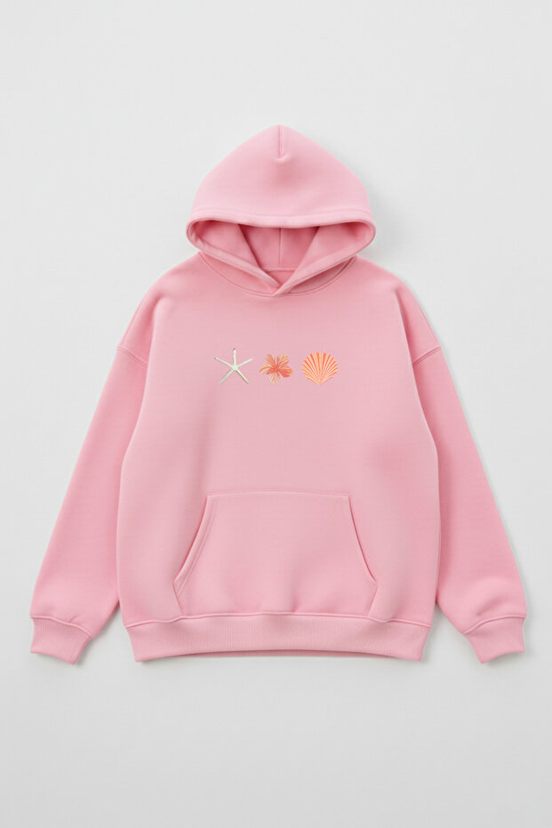 Unisex Soft Textured 3 Thread Oyster Shell Design Ba Printed V Oversized Sweatshirt