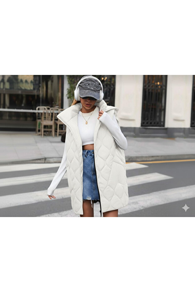 kapşonlu kaiptone uzun yelek - 6