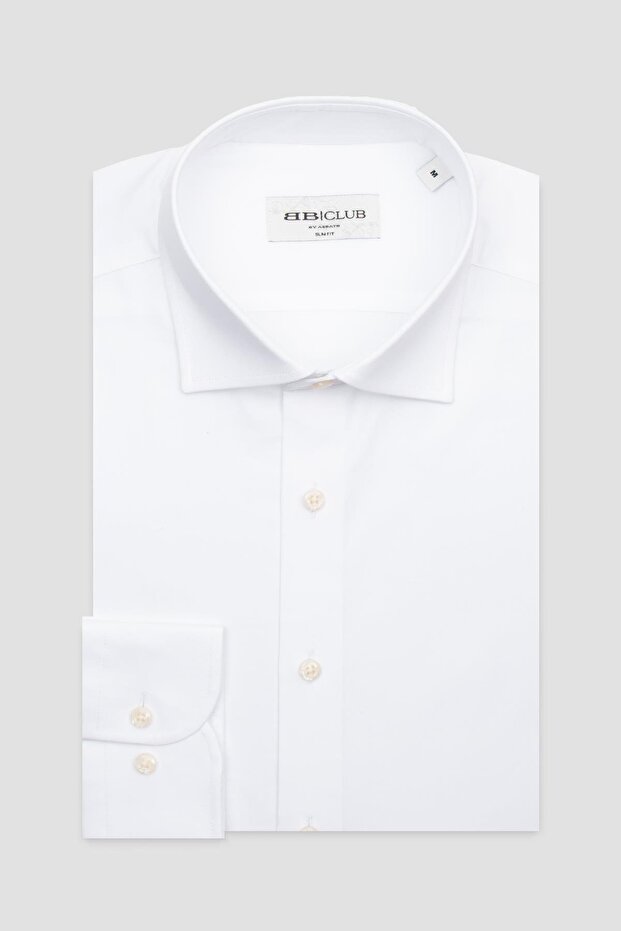 Bb Club Oscar Twill Cotton Slim Fit White Classic Collar Men's Straight Shirt
